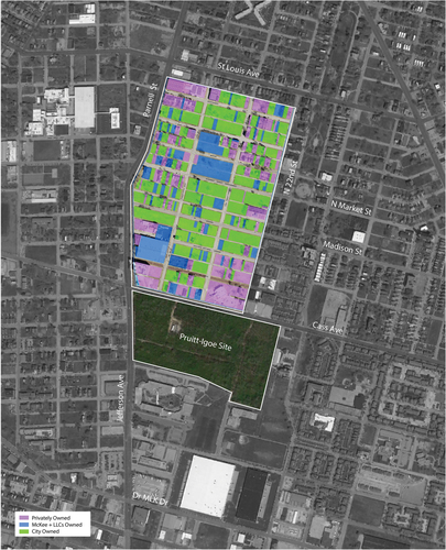 Figure 4. Property ownership at the future NGA site in 2016. Image: Google Maps, notations B. Kim.