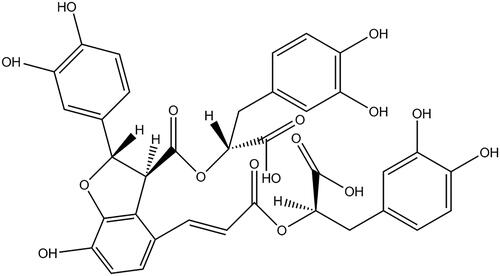 Figure 1. Chemical structure of salvianolic acid B. Molecular formula: C36H30O16; Average mass: 718.61.