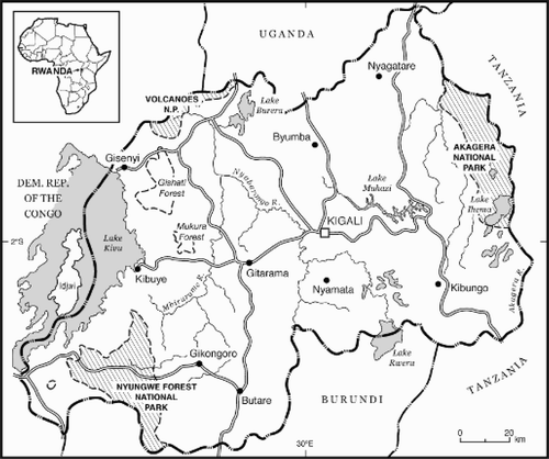 Figure 1. Locations of Rwanda's National Parks