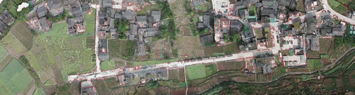 Figure 12. The road extraction result with red edges in Ya’an UAV image. Source: Li, Tang et al. (Citation2015).