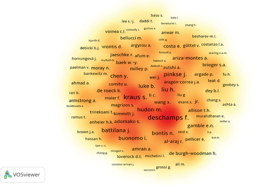 Figure 7. Co-citation density-based visualization of main participating researchers in SEs performance.