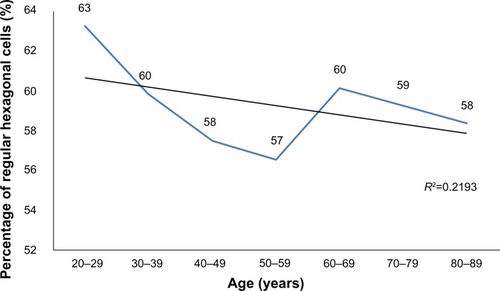 Figure 5 The change in the percentage of regular hexagonal cells across age groups.