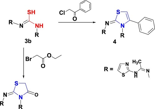 Scheme 2. Synthesis of 1,3-thiazole 4 and 1,3-thiazolinone 5.
