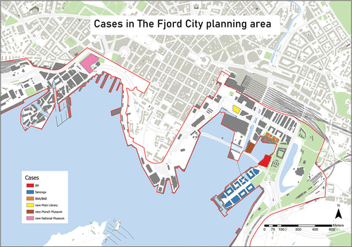 Figure 1. Map of Oslo’s Fjord City planning area and select cases.