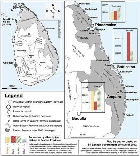 Map 1. Sri Lankan Provinces and ethnic geography of Eastern Province.