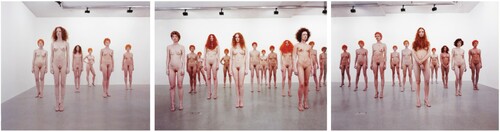 Figure 3. Lot 222, Vanessa Beecroft, VB43.090.TE (Triptych I) 2000, Digital prints in three parts. 127×129.5 cm; 127×134.6 cm; 127×144.5 cm. Numbered consecutively 1, 2 and 3 on a label affixed to the reverse of the mount of each; numbered of three on a label affixed to the reverse of the mount of the left panel. This work is from an edition of three. Image © and courtesy of Phillips.