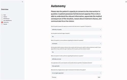 Figure 3. User interface: patient autonomy.