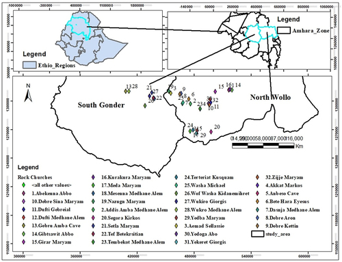 Figure 1. The distribution of rock hewn churches across the Checheho escarpment.
