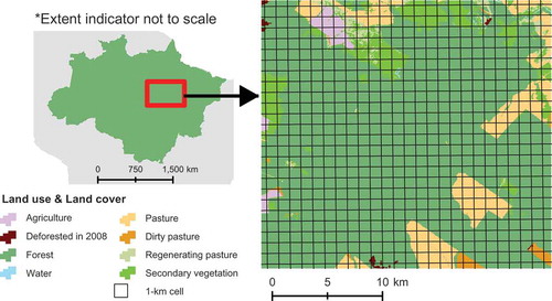 Figure 3. Extraction of land use and land cover data to 1 km2 grid cells.