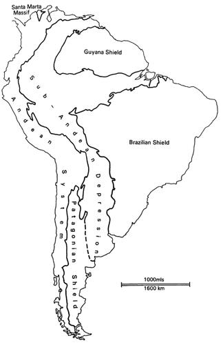 Figure 2. Excerpt of Figure 4.27 from World Geomorphology (Bridges Citation1990) showing the level of detail used to present the major geomorphological divisions of South America (approximately 1:50,000,000 scale).