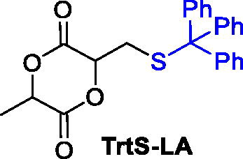 Figure 26. Structure of 3-methyl-6-((tritylthio)methyl)-1,4-dioxane-2,5-dione, TrtS-LA.