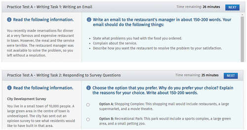 Figure 3. Sample writing tasks from the free online practice test.