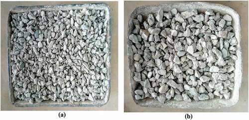 Figure 2. Recycled coarse aggregates (a) 10 mm size and (b) 20 mm size