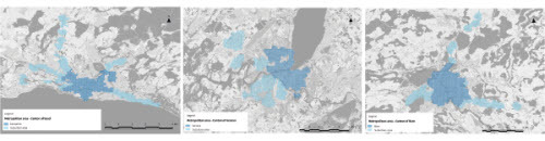 Fig. 1: Metropolitan areas (Geneva, Lausanne and Bern) and sectors for surveying.