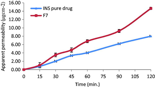 Figure 6. Ex vivo permeation studies of insulin alone and insulin-loaded SLNs.