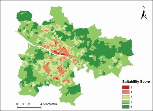 Figure 8. Bike-sharing demand scores for the Glasgow City Council area.