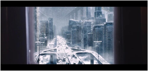 Figure 5. The frozen city of Beijing depicted through the internal focalization of Liu Qi and Han Doduo in The Wandering Earth. (© China Film Co., Ltd.).