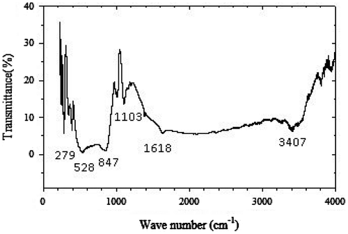 Figure 3. FT-IR spectrum of the CoV2O6 sample.