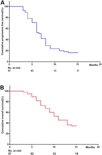 Figure 1 Progression-free survival (A) and overall (B) survival curves based on mRECIST.
