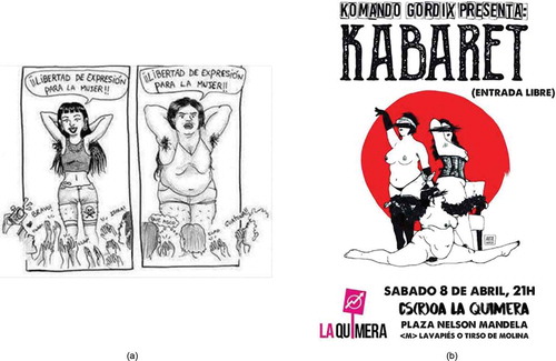 Figure 2. Images from Orgullo Gordo and a flyer for a cabaret from Komando Gordix in Cuerpos EmpoderadosFootnote1.
