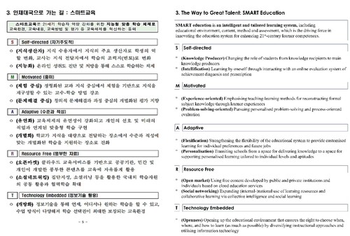 Figure 3. A captured image of the page defining and illustrating SMART education (with English translation).