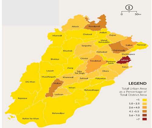Figure 1. Map of Punjab province showing all major cities (high density)