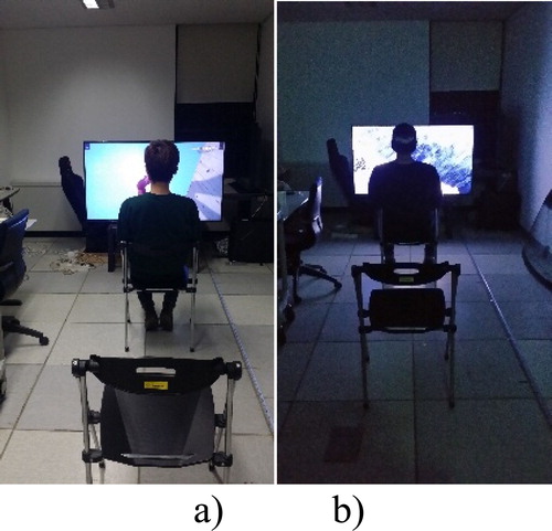 Figure 3. Actual surrounding environment conditions (illuminance level): (a) 250 lx; (b) 0.6 lx.