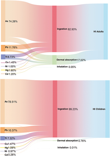 Figure 6. The distribution of non-carcinogenic risk from adults (a) and children (b).