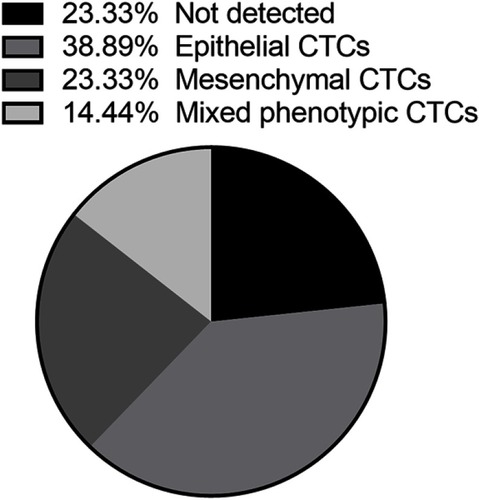 Figure 3 CTC phenotype distribution in peripheral blood from early cervix cancer patients (percentage of CTC phenotype).Abbreviations: CTCS, circulating tumor cells; FIGO, International Federation of Gynecology and Obstetrics.