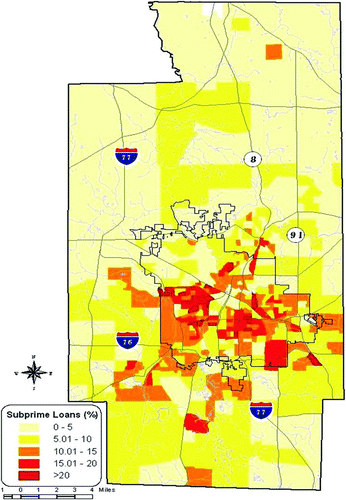 Figure 5 Percentage of subprime loans in Summit County, 1999–2001.