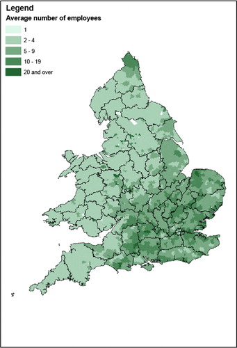 Figure 4. Farms: average workforce size, 1881. Source: The Authors.