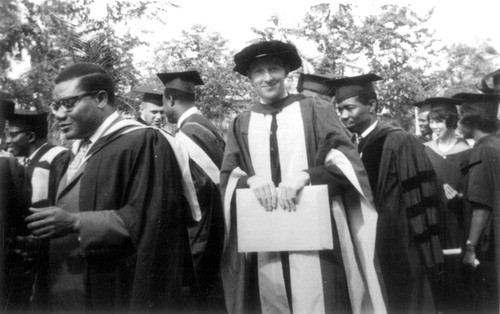 Figure 6. Bill Chaloner in his academic robes at a graduation day parade during his secondment to the University of Nigeria at Nsukka between 1965 and 1967 (subsection 9.7.1). Precise date and photographer unknown. The image is reproduced with the approval of the Chaloner family.