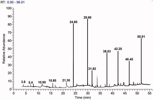 Figure 1. GC-MS chromatogram of pyocyanin powder analysis.