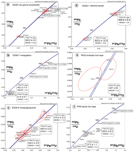 Figure 8. Concordia plots for dated metamorphic and volcanic rock samples.