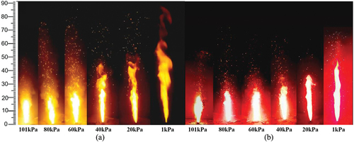 Figure 2. (A) and (b) show the flame states of stable combustion of N and S, respectively.