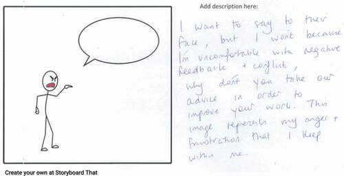 Figure 12. ‘Uncomfortable with negative feedback and conflict’ (Staff cartoon)