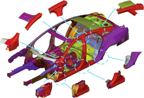 Figure 3. Major BiW structural joints for X351 model.