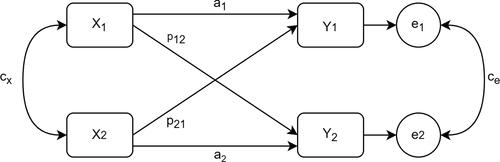 Figure 1. A structural equation model (SEM) representation of the basic actorpartner interdependence model (APIM).