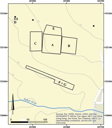 Figure 3 Topography and excavation areas at Ḥorvat Tevet (courtesy of the Israel Antiquities Authority, map by Anastasia Shapiro).