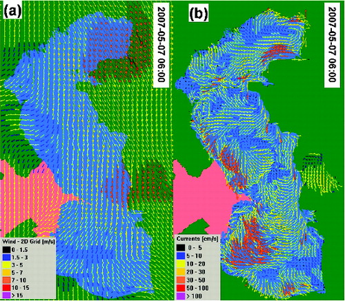 Figure 4. Example snapshots of Caspian sea winds and currents visualized in OSCAR for date and time of 2007-05-07 06:00.