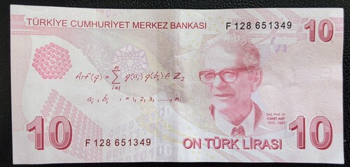 Figure 1. Banknote of ₺10 (Turkish Lira) with Cahit Arf. Photographed by the first author.