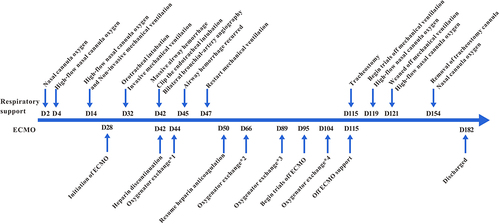 Figure 2 Timeline of ECMO and respiratory support events.