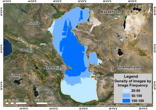 Figure 3. Coverage of radar and optical satellite images in the Caspian Sea.