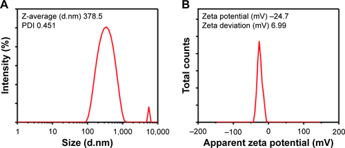 Figure S6 (A) DLS and (B) zeta potential data of the OvaVac.Abbreviation: DLS, dynamic light scattering.
