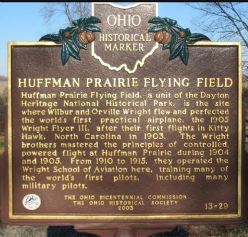 Figure 1. Ohio historical marker: Huffman Prairie Flying Field.Credit: HMdb.org PhotoID = 13277Copyright: http://www.hmdb.org/copyright.aspImage Location: https://www.hmdb.org/m.asp?m=207158