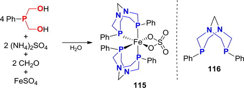 Scheme 74. Self-assembly of a 1,5-diaza-3,7-diphosphabicyclo[3.3.1]nonane in Fe coordination sphere.[Citation286,Citation289]