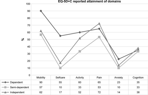 Figure 2 EQ-5D+C reported attainment of domains for three subgroups of elderly.