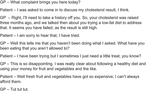 Figure 1. Script of a mock consultation between a GP and a patient.