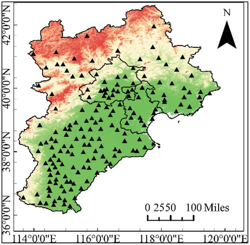 Figure 1. The distribution of meteorological stations in BTH region