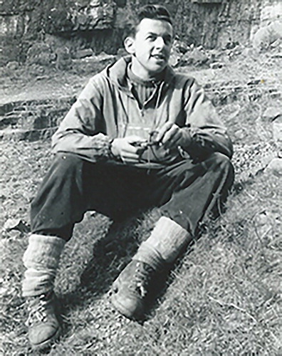 A photograph of Bernard Owens relaxing during an undergraduate field trip to the Yorkshire Dales during the late 1950s; note his trademark pipe.